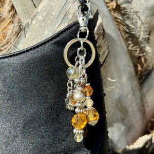 Amber Silver (1) Beaded Handmade Bag Charm Keychain | One of a Kind